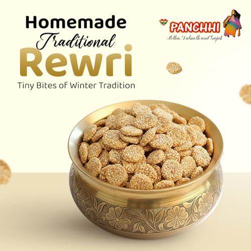 Image of Panchhi Rewri 250 Gram - Homemade Traditional Agra Rewri (Since 1926), Gajjak Made with Sesame Seeds, Gur | Crispy Tilkut Chikki, Healthy Jaggery Sweet for Winter, Festival & Gift