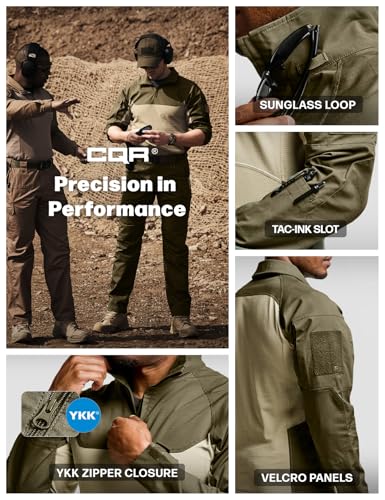 Image of CQR Men's Tactical Combat Shirt, 1 /4 Zip Long Sleeve Breathable Military BDU Training Top for Shooting, Hunting, Range Use