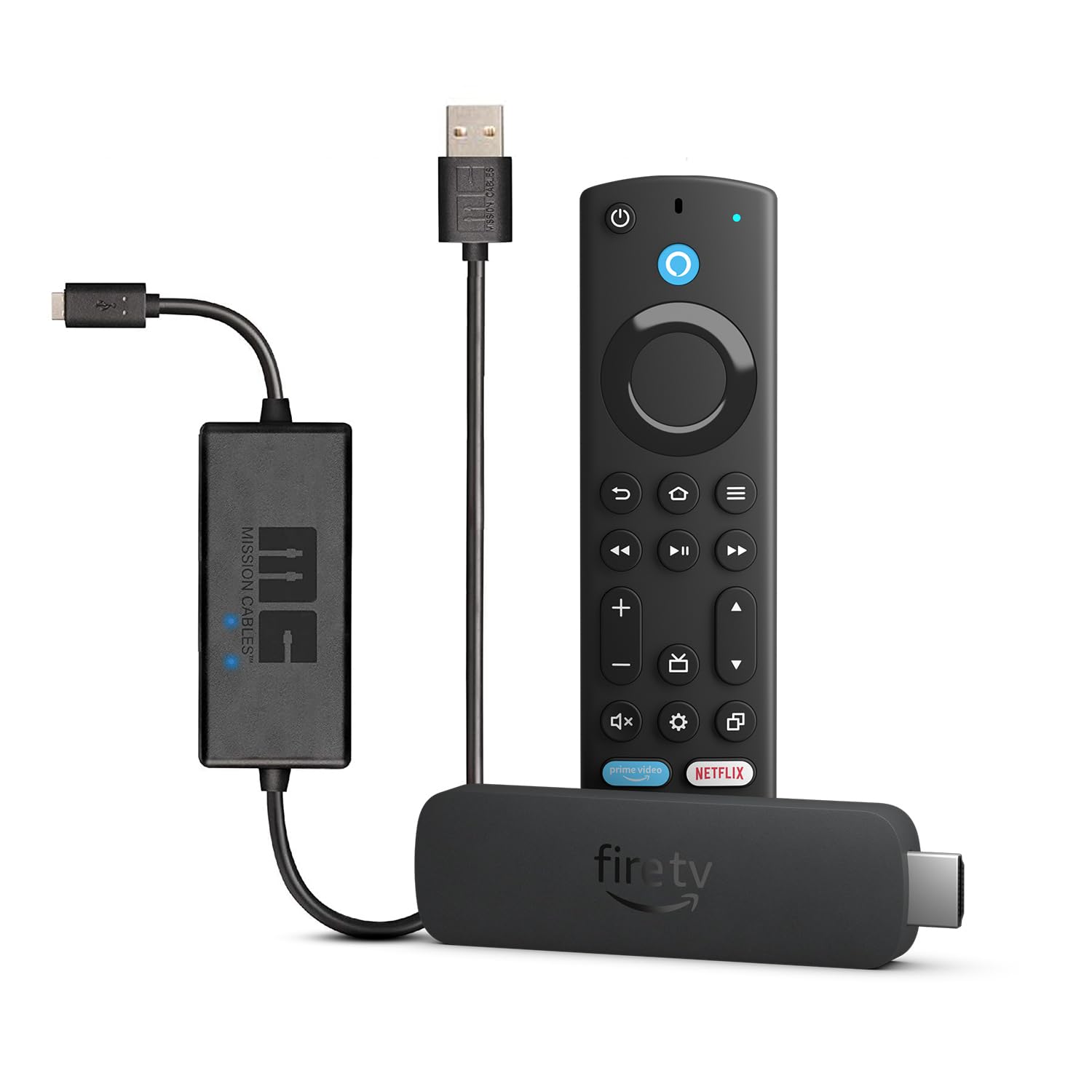 Amazon Fire TV Stick HD streaming device + Mission USB Power Cable for Amazon Fire TV (Eliminates the Need for AC Adapter)