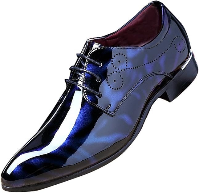 Zapatos de vestir para hombre planos y puntiagudos en charol azul floral