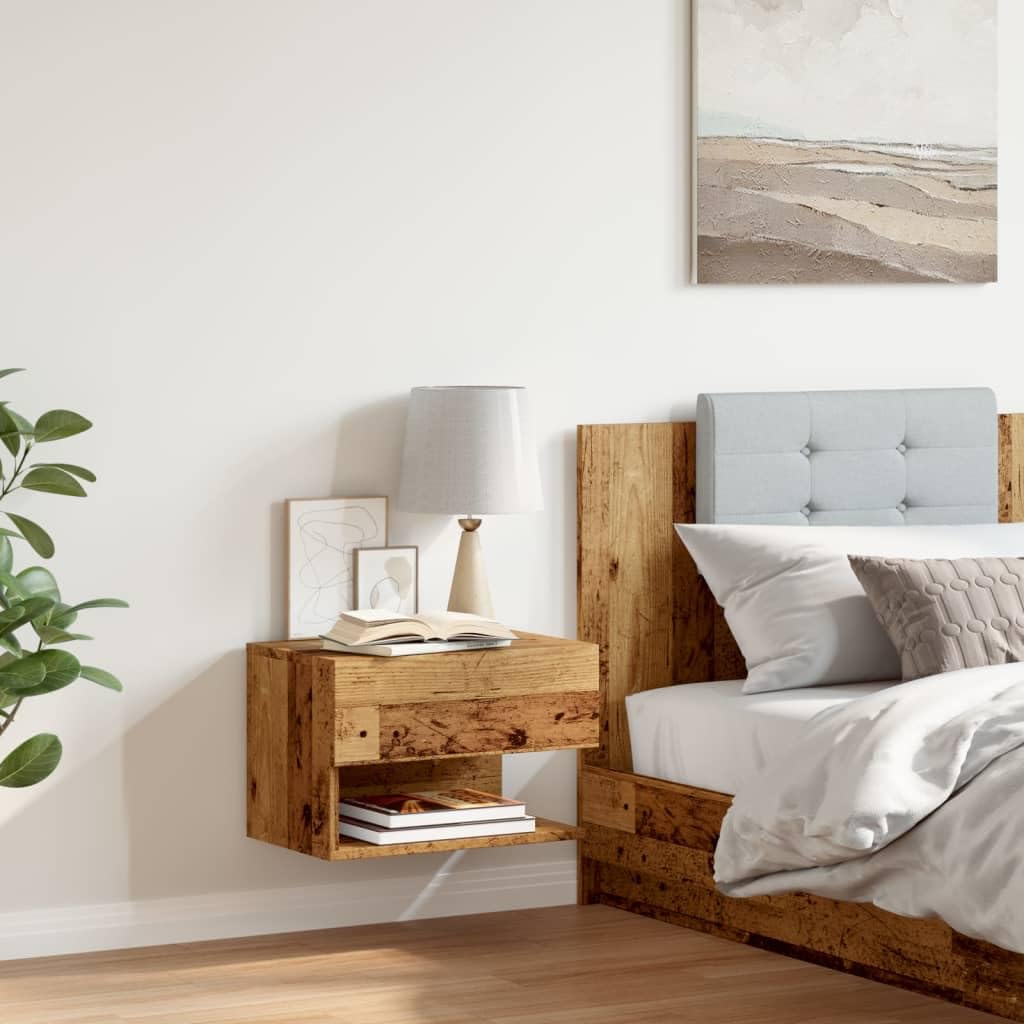 Tomostar Table de Chevet Murale, Table de Nuit Suspendue Chevet de Lit Vieux Bois