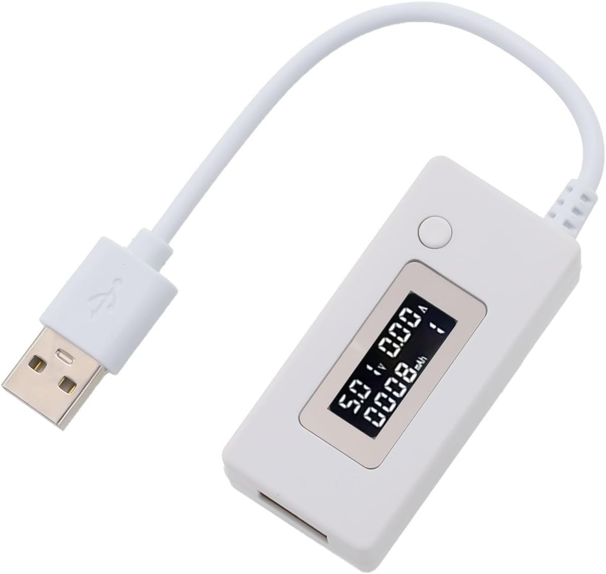 Portable USB Tester with LCD Voltmeter for Real Time Power Bank Capacity Detection and Multi Group Data Saving Function (White)
