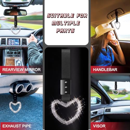 Image of Fabbay Bling Car Accessories Bling Heart Handle Ring Car Accessory for Women Heart Hand Strap Drift Charm Rear Bumper Warning Ring Decor for auto Bus Interior Exterior Decoration (White,Heart Style)