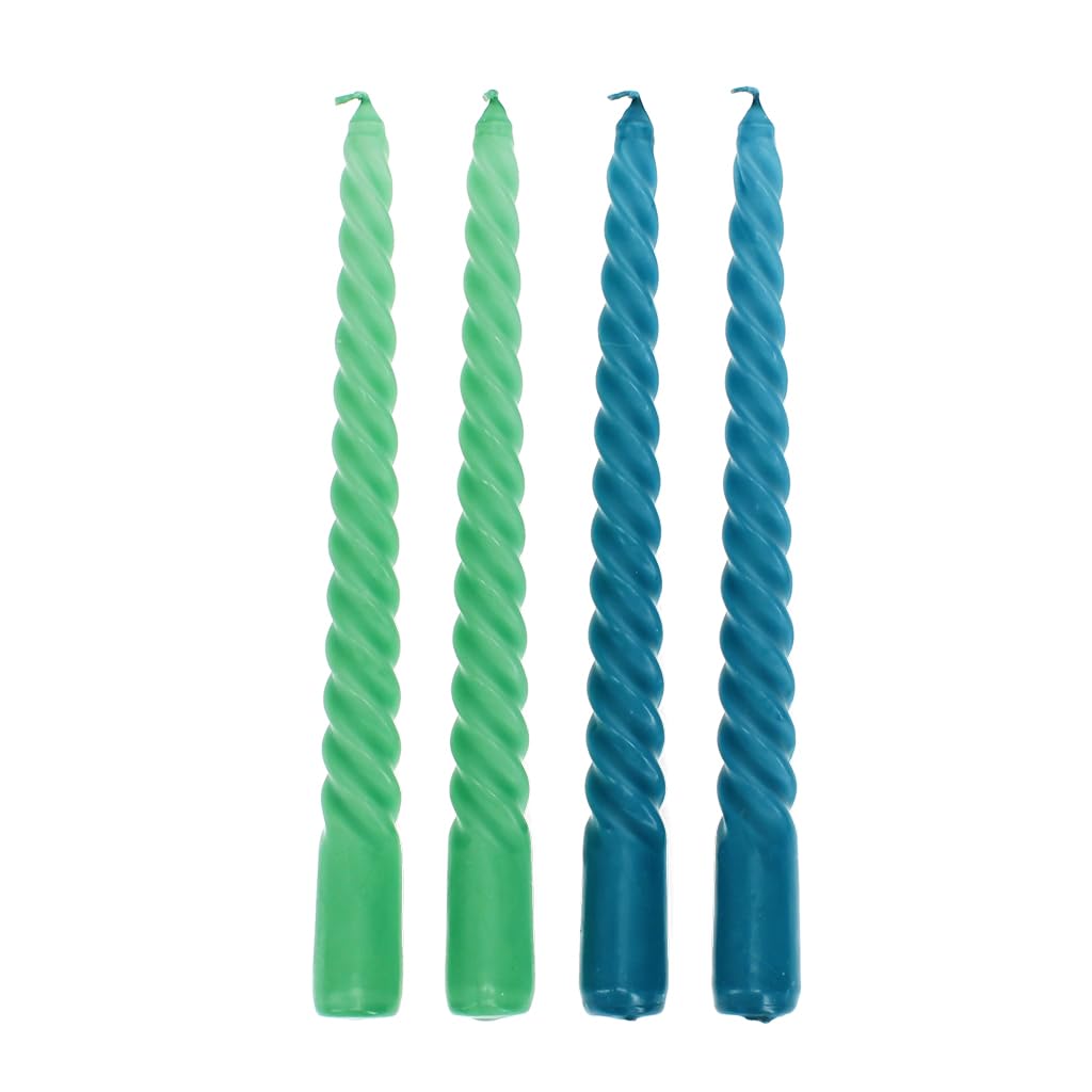 Twisted Candles (Pack of 4) - Green and Blue