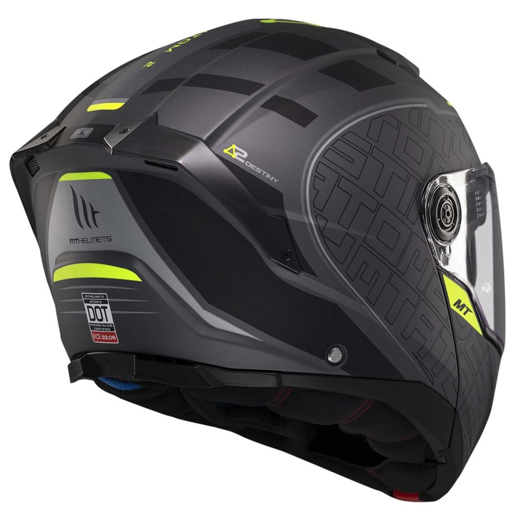Designed MT Atom 2 Destiny C2 Gris Amarillo Mate Bluetooth Sena Integrado - Casco de Moto Modular Abatible con Visor Solar - Unisex Hombre y Mujer - Homologado P/J ECE 22.06