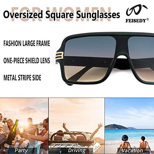 FEISEDY Oversized Square Sunglasses for Women Fashion Flat Top Sunglasses Retro One Piece Lens B28934