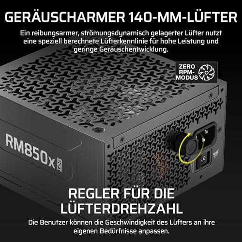 CORSAIR RM850x Shift (2025) Fully Modular ATX Power Supply - Modular Side Interface, 12V 2x6 Cable, ATX 3.1 and PCIe 5.1, Fan Speed, 105°C Capacitors, Cybenetics Gold - Black