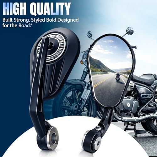 Image of OTOROYS Premium Oval Bar End Mirror for Hunter 350 & Meteor 350 | Convex Bike Rear View Mirror | Metal Handle & ABS Frame | 22mm Handlebar End Mirror Set of 2 (Black)