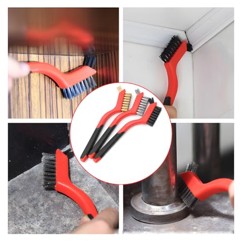 Image of Osilly 3PCS /Set 7 inch Nylon Cleaning Brushes, Industrial Scratch Cleaner Wire Brush for Rust Removal in Holes, Small Cute Cleaning Brushes with Curved Handle Grip for Dirt Paint Scrubbing
