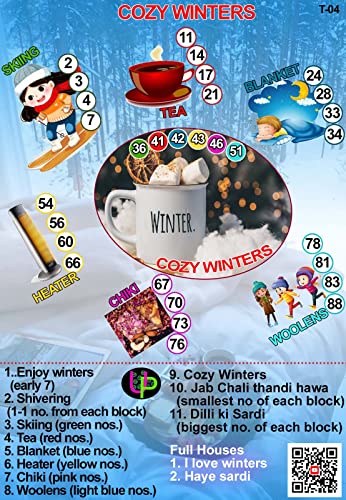 Image of Winter Theme Tambola Tickets | Cozy Winter Housie Tambola Themed Bingo Game| Kitty Party Theme Housie Tickets | English | for Family & Friends (Set of 15 Tickets)