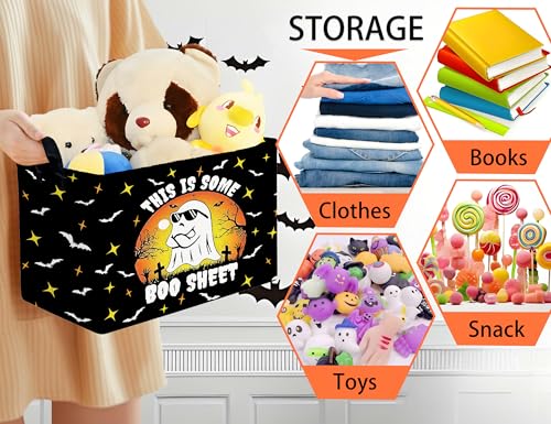 Image of Large Halloween Themed Candy Gift Boo Basket for Kids Baby Personalized Adults Storage Bin Fall Decor(Sunglasses Spooky)