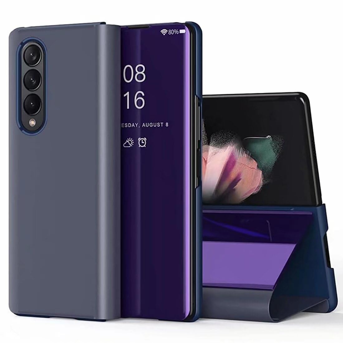 Etui do Samsung Galaxy Z Fold 4, etui z klapką z funkcją stojaka, PC/PU, półprzezroczysty, odporny na wstrząsy, etui ochronne na telefon Samsung Galaxy Z Fold 4, fioletowe