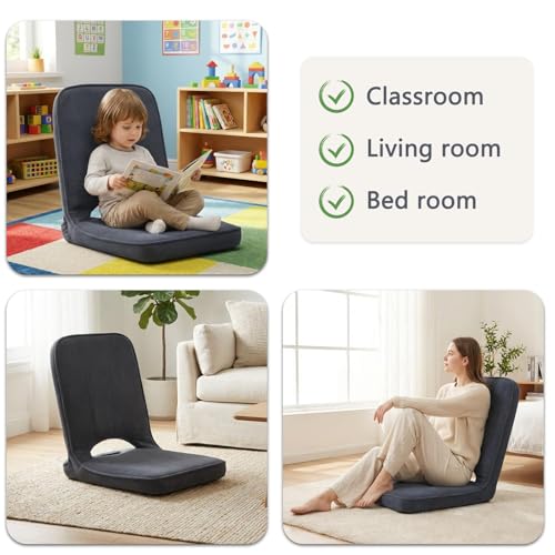Image of Floor Chair with Adjustable Back Support, Foldable Padded Gaming Floor Seat for Adults & Kids, Multi-Position Meditation Chair with Corduroy Cover for Reading, Gaming & Watching TV (Grey)