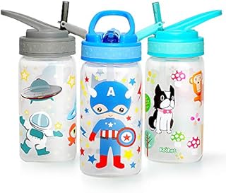 Home Tune Kids Water Drinking Bottle (440ml) - BPA Free, Wide Mouth, Flip Straw Sip Lid, Easy Open, Lightweight, Leak-Proof Water Bottle Cute Design For Girls & Boys - 3 Pack Flower & Unicorn & Llama