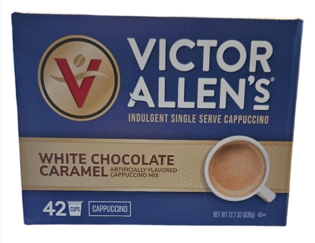 Victor Allen Indulgent White Chocolate Caramel Cappuccino Single Serve Cups BUNDLE - 42 Count w/ 5 RECIPES