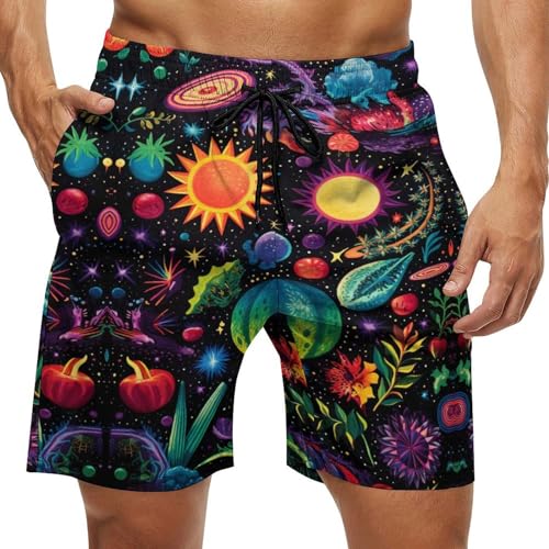 Men's Colorful Swim Trunks Classic Hawaiian Swimsuits Mesh Lining Beach Shorts
