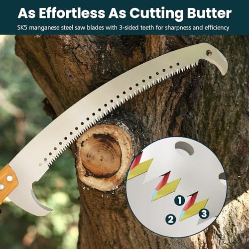 Image of Manual Pole Saws for Tree Trimming 27 FT, Tree Trimmer Long Handle Pruner with Thickened Saw Blade and Scissor, Palm Tree Trimmer for Backyard and Garden, Branch Cutter Pole Saw