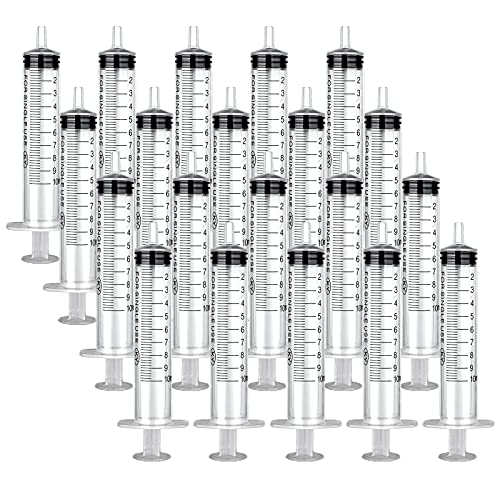 20 Pack 10ml Spritze Steril Spritzen mit Deckel,Plastik Spritzen Mit kappe,Kunststoffspritze Liquid Spritze Futterspritze zum Neugeborenes Tier, Spritzen für Epoxidharz Labore Dispensieren
