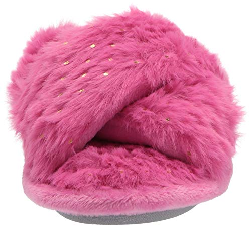 Dearfoams Unisex-Child Ava Kids Printed Detail faux faux fur Cross Band Slide Slipper2