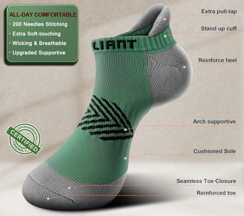 Image of BULLIANT Socks For Women 6Pairs-Womens Athletic Ankle Socks No Show Cushioned for Walking Running-Compression Arch Support