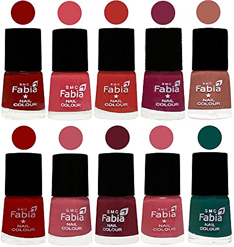 Image of SMC Fabia ALL IN ONE (PACK OF 10), Long Lasting Glossy Nail Polish, 6 ml Each, All Vibrant Colours,02360