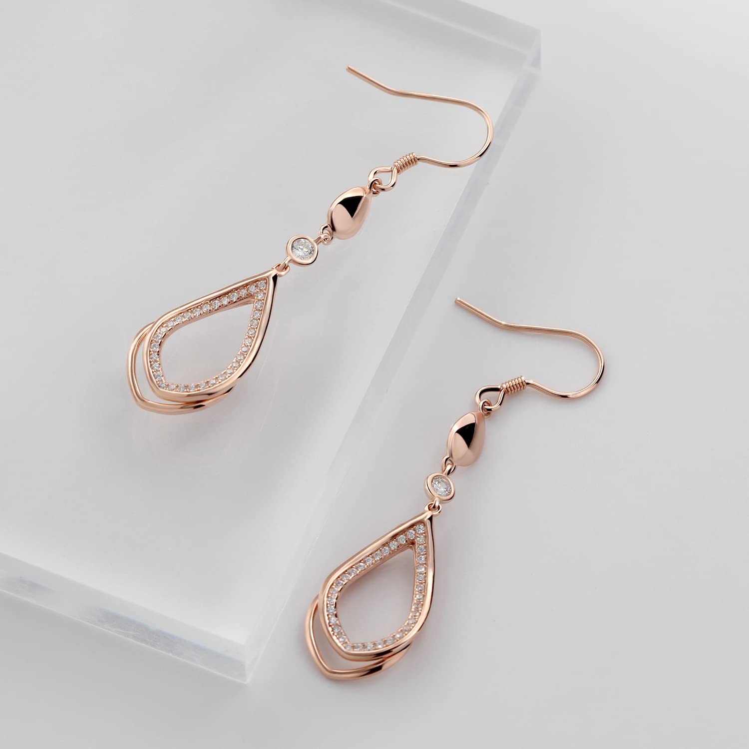 Meissa Orecchini Donna Pendenti Lunghi Argento 925 Orecchini Dorati Piercing Cerchio Piccoli con Pendenti Pietra Gioielleria Donna Regalo Sposa Moglie Anniversario (oro rosa)