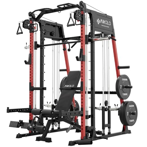 Image of Mikolo M4 2.0 Standard /Ultra /Elite Smith Machine, 2200lbs Squat Rack with LAT-Pull Down System & Cable Crossover Machine, Training Equipment with Leg Hold-Down Attachment