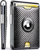 EVEO AirTag Wallet Men - Bifold Wallets for Men, Air Tag Wallet With AirTag Holder, Smart Wallet for Mens Minimalist Wallet Money Clip,10 Cards, RFID Blocking AirTag Not Included* - Carbon Fiber Black
