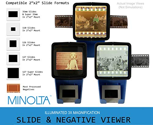 MINOLTA 35mm Desk Top Portable LED Slide and Negative Viewer Luminated 3X Magnify – for 2"x2" Slides & Positive Negatives - Worldwide AC Adapter & Plugs, Battery Operation & Cloth - Thumbnail 2