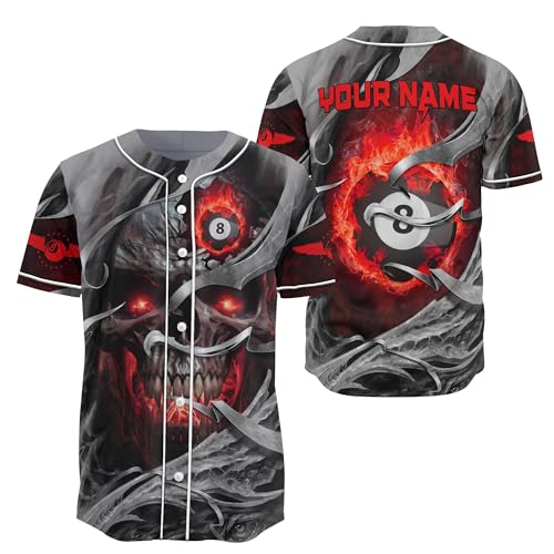 Camiseta de Béisbol personalizada con gráfico 3D de calavera con ojos rojos miniatura 1