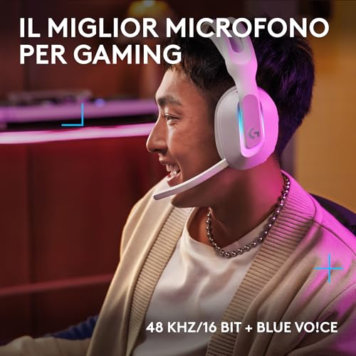 G522 LIGHTSPEED cuffia con microfono gaming wireless,LIGHTSYNC RGB, microfono e audio sincronizzato avanzato, connettività tripla con LIGHTSPEED, Bluetooth, da USB-A a USB-C per PC, Bianco - Cuffia gaming - Immagine 2