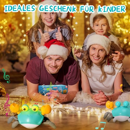 ECHOCUBE Interaktives Krabbelspielzeug, Interaktive Musikkrabbe, die automatisch Hindernissen ausweicht, Elektronische Musikkrabbe für Kinder Junge Mädchen ab 3 Jahren - Grün