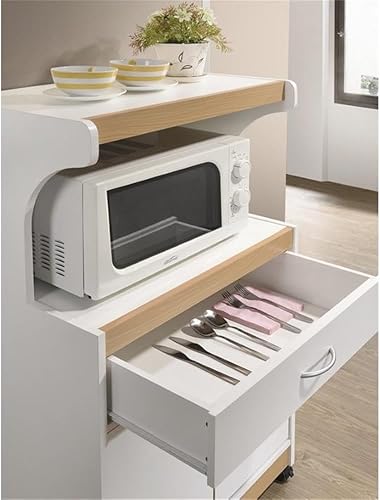 Miniatura 5 de Pemberly Row Carrito de cocina para microondas con cajón Utenstil y gabinete de almacenamiento en blanco