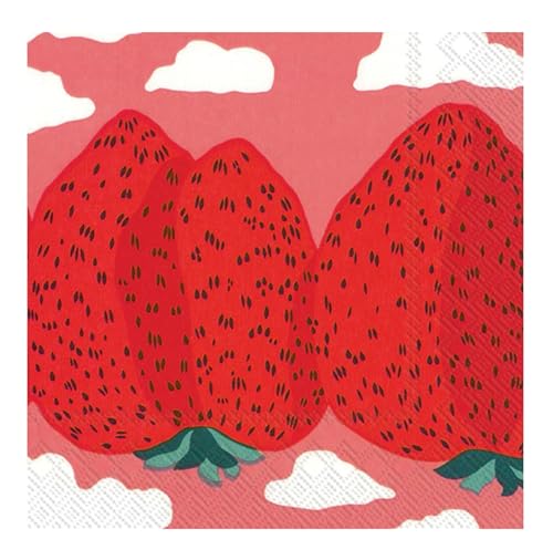 IHR Ideal Home Range Cocktail Napkins Marimekko Disposable 3-Ply Paper Party Napkin Pack, 5" x 5", Mansikkavuoret (Pink & Red), 20-Count