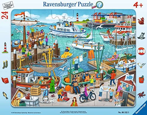Puzzle per bambini Ravensburger - 06152 A day at the harbour - puzzle a cornice per bambini dai 4 anni in su, da 24 pezzi