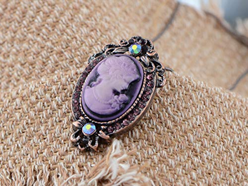 Alilang Copper Tone Shine Purple Crystal Rhinestones Vintage Inspired Cameo Lady Pendent Necklace #TOP1