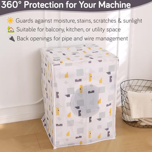 Image of HOKIPO Waterproof Front Load Washing Machine Cover | PEVA Dustproof Protective Cover for 6kg, 6.5kg, 7kg & 7.5kg Fully Automatic Machines | Size 63x62x85 cm, Geometric Abstract (AR-5878-D1)