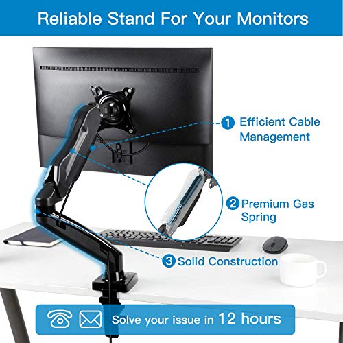 Image of Audiovan Gas Monitor Mounts - Articulating Arm, Adjustable VESA Mount Desk Stand with Clamp and Grommet Base. (Black, F-80 Gas Spring Single arm)