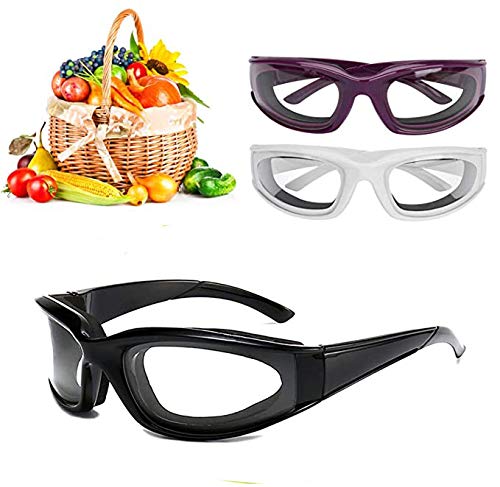 3 Pack Onion Goggles Glasses, Anti-Fog No-Tears Kitchen Onion Glasses with Inside Sponge, Kitchen Gadget for Chopping Onion Tearless BBQ Grilling Dust-proof, Eye Protection Glasses Kitchen Tool