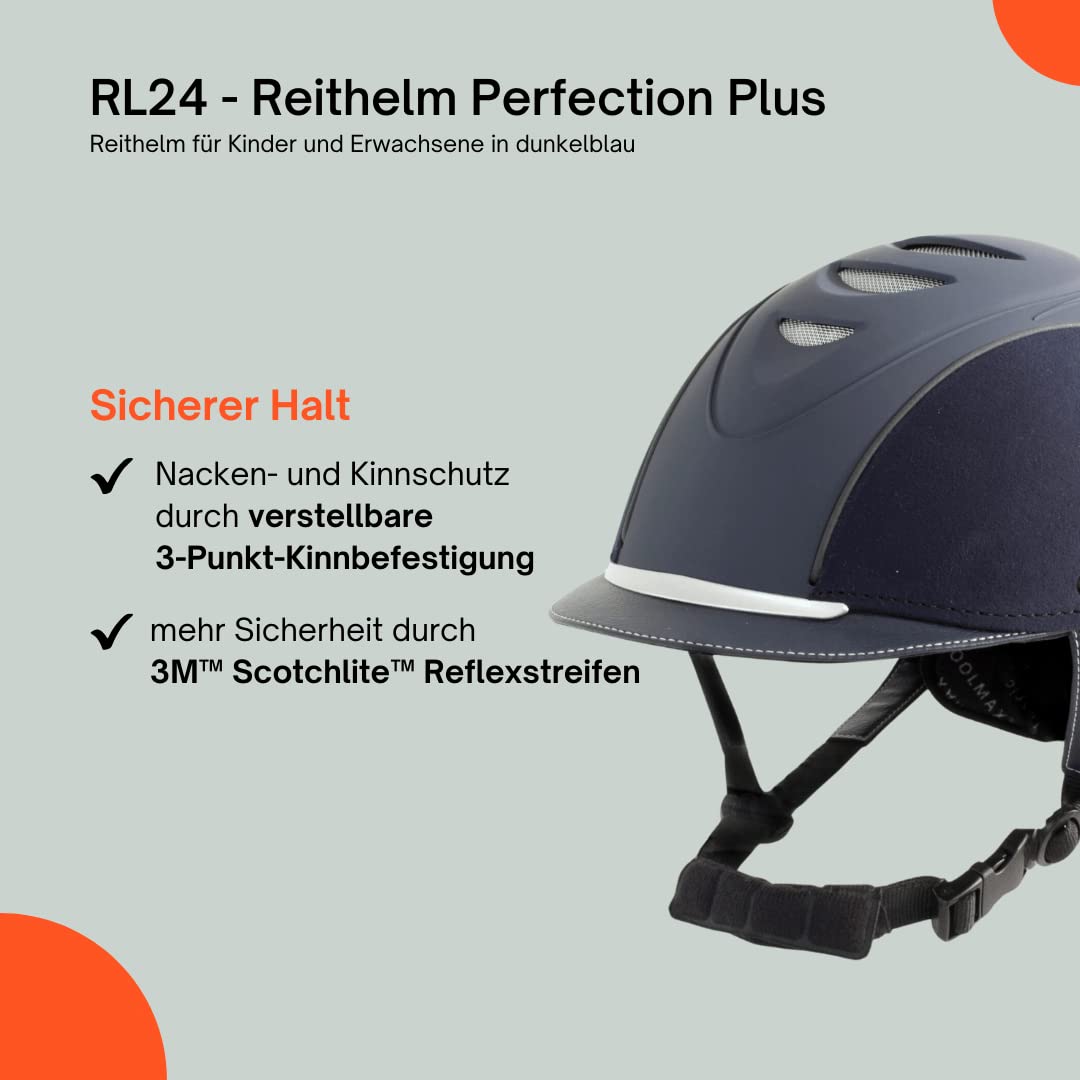 RL24 - Reithelm Perfection Plus | atmungsaktives & waschbares Innenfutter | Reitkappe mit Kinn- & Nackenschutz | Größe- & Kopfform verstellbar | Unisex Reitsport Schutzkleidung
