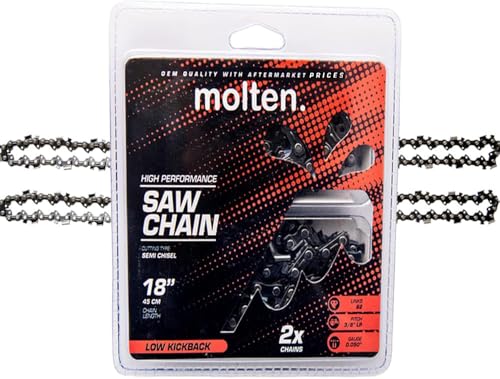 Molten. Chainsaw Chain 18 Inch Fits Echo CS-400, EGO, Poulan PRO PR4218, Craftsman 713-05042, S62, Greenworks Replacement