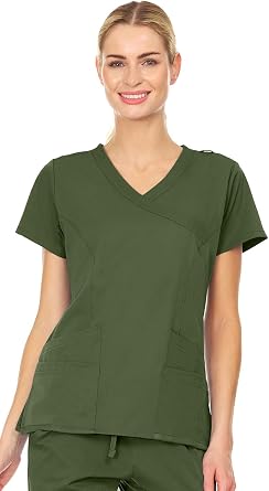MediChic Women Scrubs Mock Neck Four Pocket Scrub Top With 4-Way Stretch, Available in Over 20 Colors