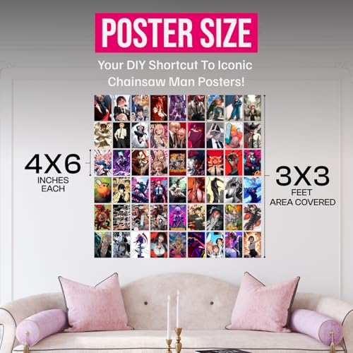 Image of Chainsaw Man Poster Set of 54 | Mini Anime Wall Collage Kit (4x6 Inches) | Denji, Power, Makima, Aki | Wall art Posters for Room Decor | Thick Matte Finish | Anime Wall Aesthetic