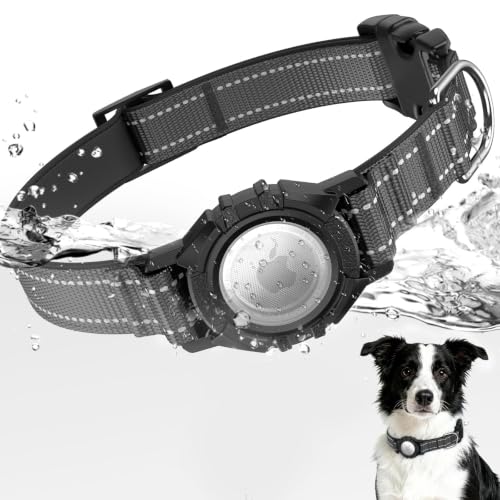 Image of AirTag Dog Collar, IP68 Waterproof Air Tag Dog Collar Holder (Black, XL) | Air Tag Dog Collars Reflective, Ultra-Durable, Comfortable Padded, Heavy Duty Dog Collars Collars for Small - Large Dogs