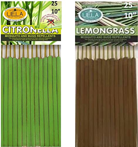 Image of LIELA -Mosquito Repellent Garden and Outdoor Incense Sticks 50 Sticks 10 inch Long in Natural Fragrance Citronella & Lemon Grass -Set of 2. Machar Bhagau, 6 Hour Burning time for Peaceful Sleep
