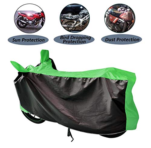 Image of Auto Hub Bike Cover Compatible with Hero Hf Deluxe with Mirror Pocket, Dustproof, Heat Resistant, Triple Stitched, Hf Deluxe Bike Cover- Black, Green