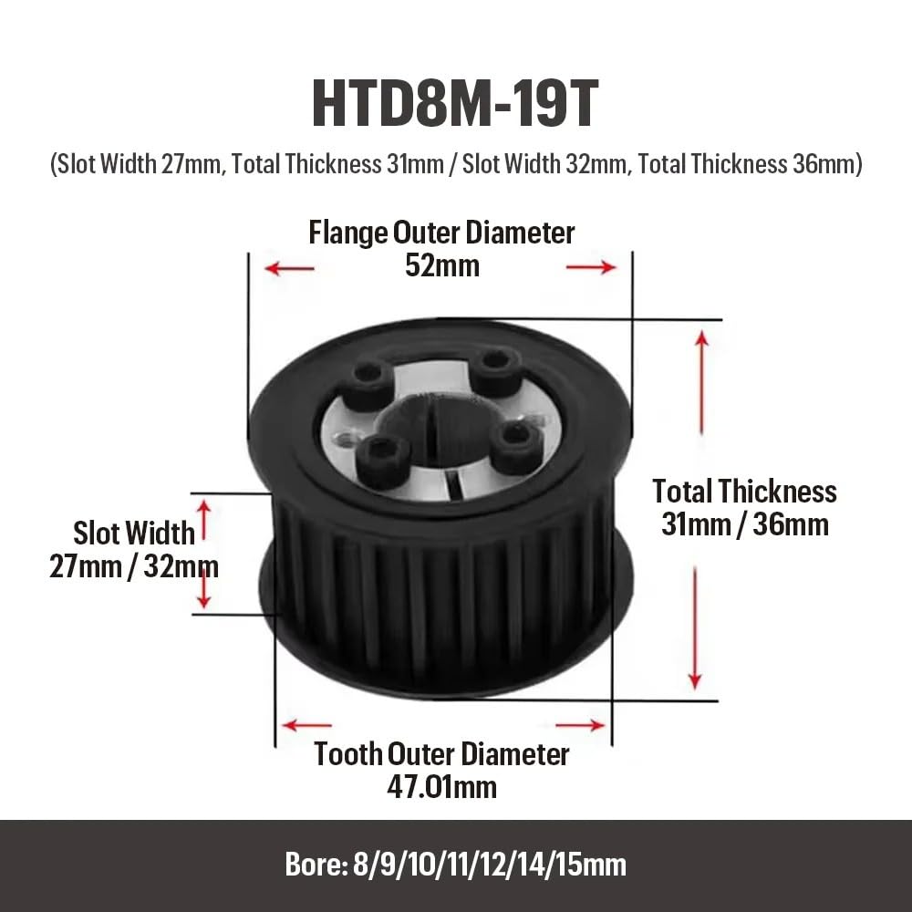 Polea Tensora Para Correa De 25/30mm De Ancho 18T/19T/20T/22T HTD8M Rueda Síncrona Con Diámetro Buje Sin Llave Polea Distribución De Acero 8-15mm Tensor Multi-V(12mm,18T,30mm)
