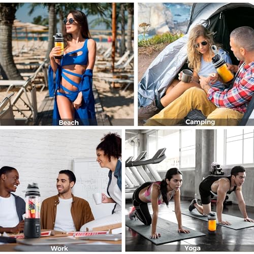 Portable Blender, Anti-Jamming 300 Watt for Shakes and Smoothies, 24oz Travel Blender USB Rechargeable, BPA Free Sporty bottle with a Travel Lid. (Black Base Grey Lid) (Yellow Base Grey Lid)