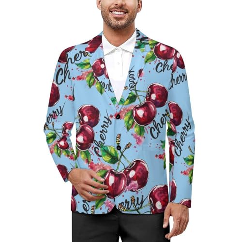 Cute Cherryes Men's Suits Dress Business Formal Suit Print Jackets Coat for Wedding Party