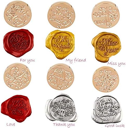 6pcs Vintage Retro Wax Seal Stamp Kit with Gift Box,1 Wooden Hilt + 6 Interchangeable Removable Brass Head Sealing Stamp (for You+Thank You+Miss You+My Friend+ Love+Good Luck)